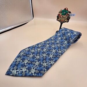 MC Escher Two Reptiles Symmetry Silk Tie Blue Grey Art Tessellation Made Italy
